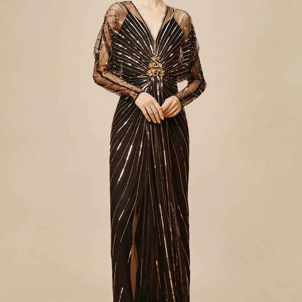 Elegant Black and Gold Evening Gown